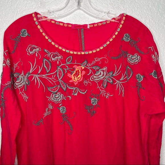 Johnny Was Womens Embroidered Floral Pink Tunic Swing Top Small Shirt Blouse - Picture 2 of 7